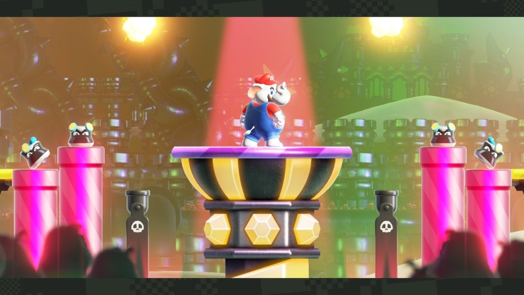 Mario posing for the camera before dancing