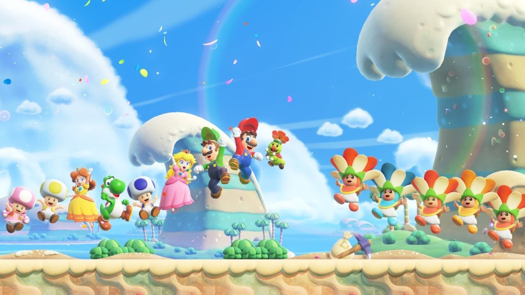 All the main characters jumping for joy.