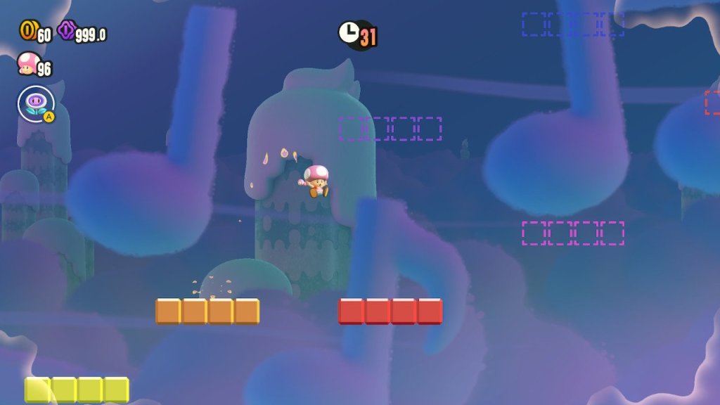 Toadette jumping in rhythm level.